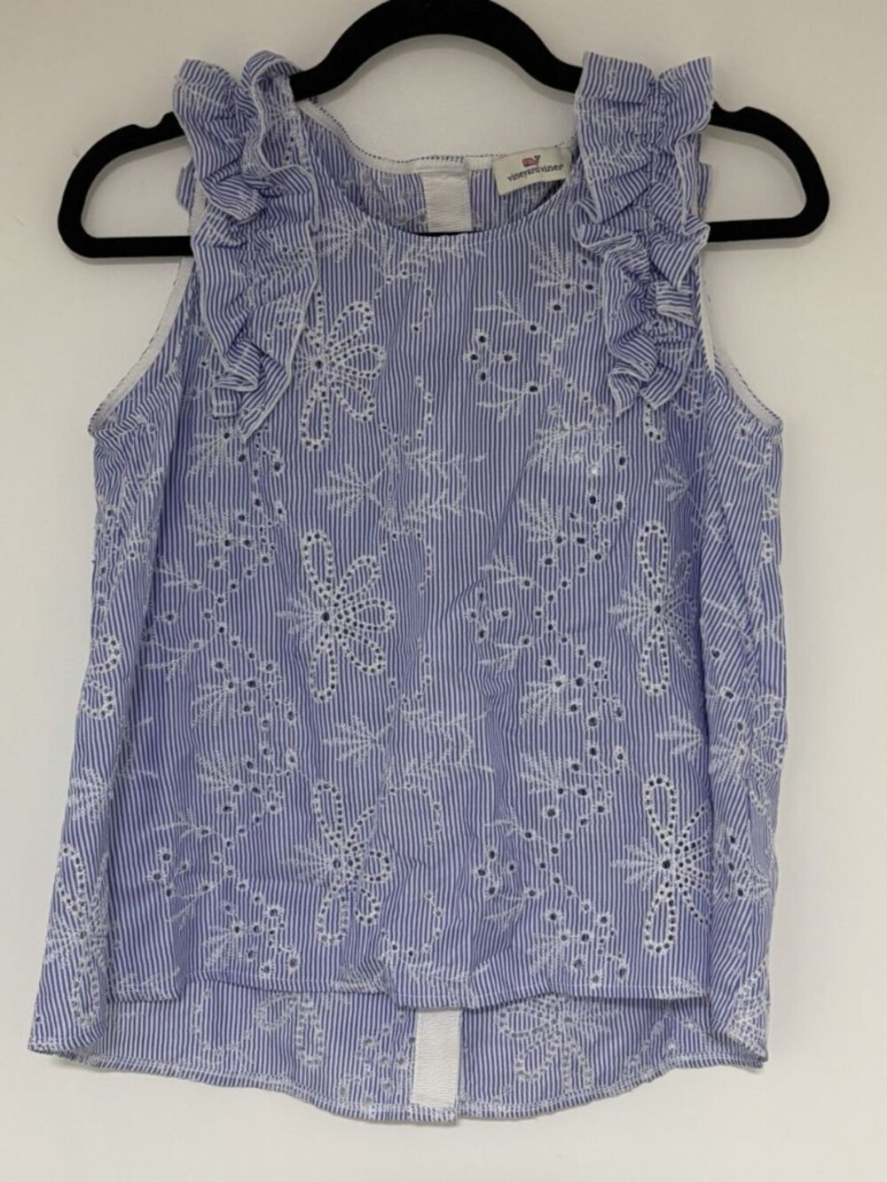 Vineyard Vines Women’s Blue Embroidered Eyelet Sleeveless Ruffle Top Sz XS NWT